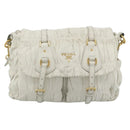 PRADA Shoulder Bag Leather White Gold Auth ka5003A-13
