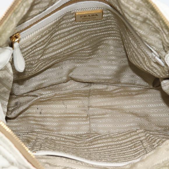 PRADA Shoulder Bag Leather White Gold Auth ka5003A
