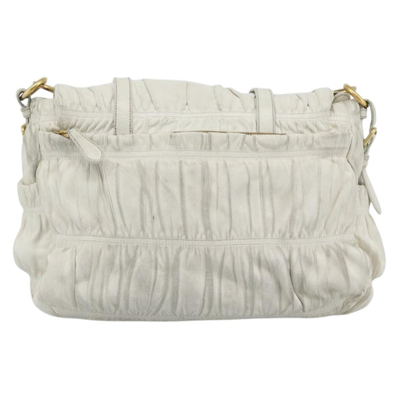 PRADA Shoulder Bag Leather White Gold Auth ka5003A