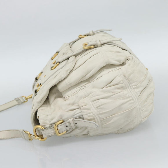 PRADA Shoulder Bag Leather White Gold Auth ka5003A