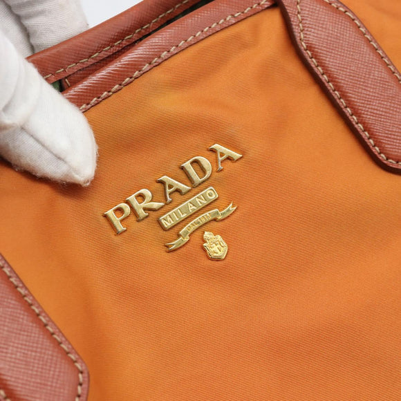 PRADA Tote Bag Nylon Orange Gold Auth ka5005
