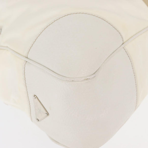 PRADA Shoulder Bag Nylon Leather White Silver Auth ka501