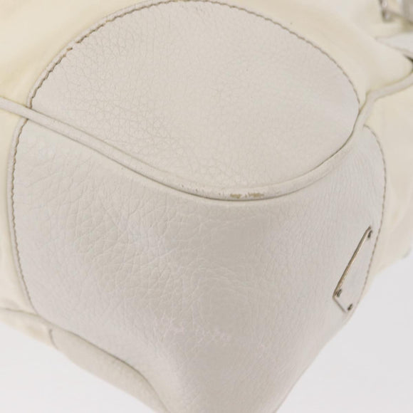 PRADA Shoulder Bag Nylon Leather White Silver Auth ka501
