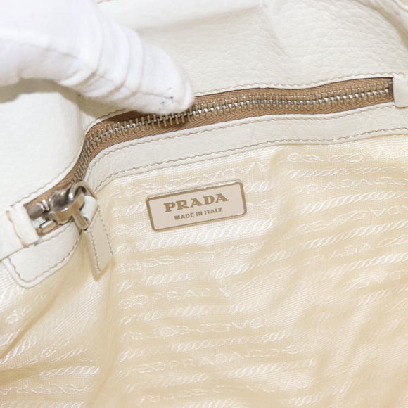 PRADA Shoulder Bag Nylon Leather White Silver Auth ka501