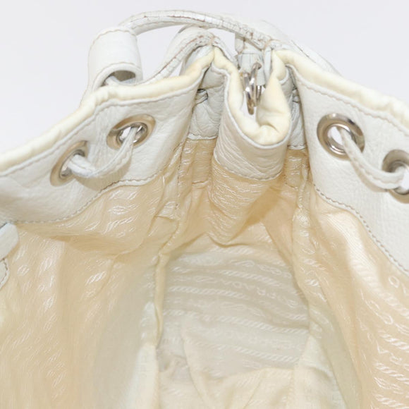 PRADA Shoulder Bag Nylon Leather White Silver Auth ka501