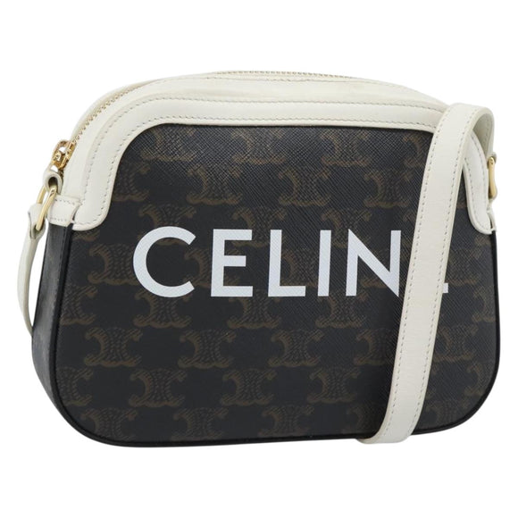 CELINE Triomphe Shoulder Bag Leather Black Gold Auth ka5013A