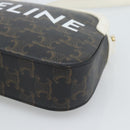 CELINE Triomphe Shoulder Bag Leather Black Gold Auth ka5013A-9
