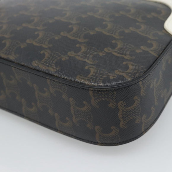 CELINE Triomphe Shoulder Bag Leather Black Gold Auth ka5013A