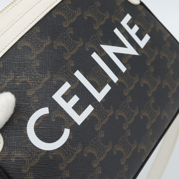 CELINE Triomphe Shoulder Bag Leather Black Gold Auth ka5013A