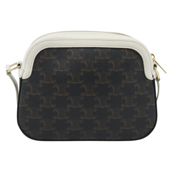 CELINE Triomphe Shoulder Bag Leather Black Gold Auth ka5013A