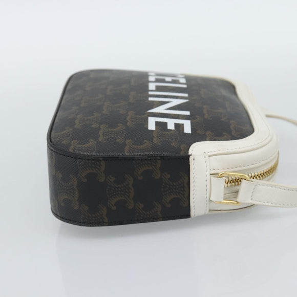 CELINE Triomphe Shoulder Bag Leather Black Gold Auth ka5013A