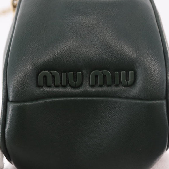 Miu Miu Chain Shoulder Bag Leather Green Gold Auth ka5015M