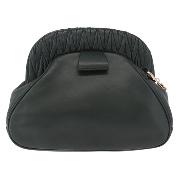 Miu Miu Chain Shoulder Bag Leather Green Gold Auth ka5015M