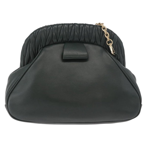 Miu Miu Chain Shoulder Bag Leather Green Gold Auth ka5015M