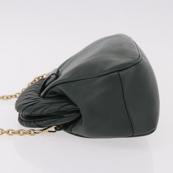 Miu Miu Chain Shoulder Bag Leather Green Gold Auth ka5015M