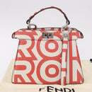 FENDI Mini Peek A Boo Hand Bag Leather 2way White Silver Auth ka5017M-12