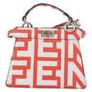 FENDI Mini Peek A Boo Hand Bag Leather 2way White Silver Auth ka5017M-2