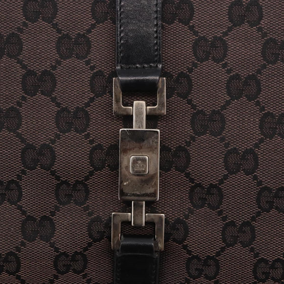 GUCCI GG Canvas Jackie Tote Bag Dark Brown Silver 002 1064 Auth ka5021A