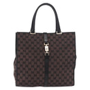 GUCCI GG Canvas Jackie Tote Bag Dark Brown Silver 002 1064 Auth ka5021A-13