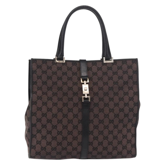 GUCCI GG Canvas Jackie Tote Bag Dark Brown Silver 002 1064 Auth ka5021A