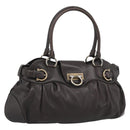 Salvatore Ferragamo Gancini Tote Bag Leather Dark Brown Gold Auth ka5022A-1