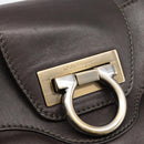 Salvatore Ferragamo Gancini Tote Bag Leather Dark Brown Gold Auth ka5022A-15
