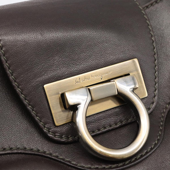 Salvatore Ferragamo Gancini Tote Bag Leather Dark Brown Gold Auth ka5022A