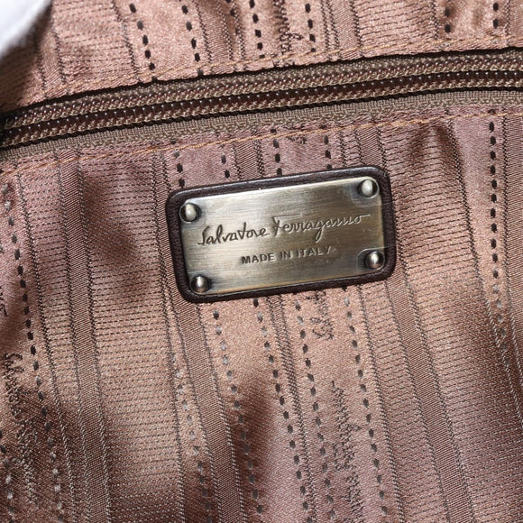 Salvatore Ferragamo Gancini Tote Bag Leather Dark Brown Gold Auth ka5022A