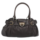 Salvatore Ferragamo Gancini Tote Bag Leather Dark Brown Gold Auth ka5022A-2