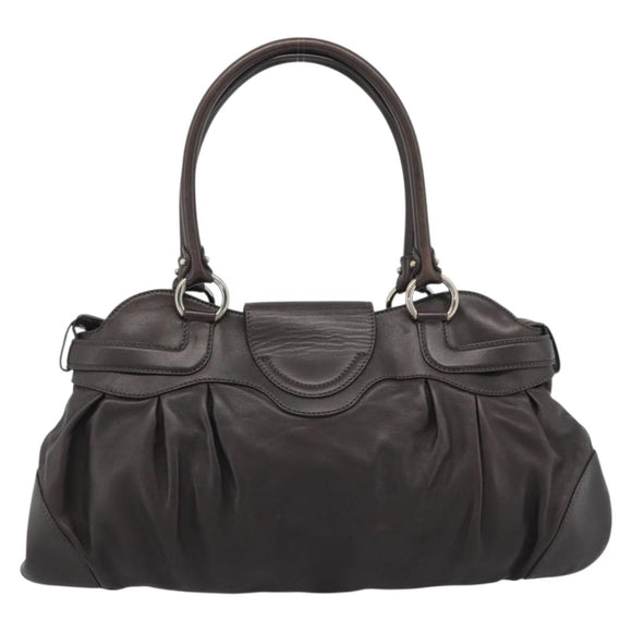Salvatore Ferragamo Gancini Tote Bag Leather Dark Brown Gold Auth ka5022A