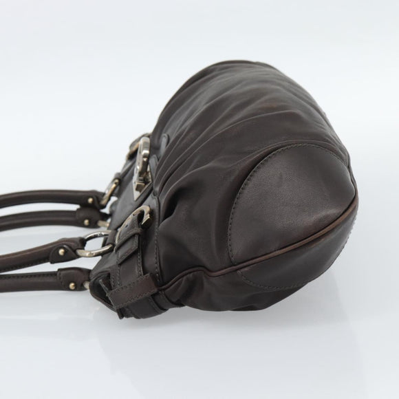 Salvatore Ferragamo Gancini Tote Bag Leather Dark Brown Gold Auth ka5022A