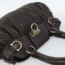 Salvatore Ferragamo Gancini Tote Bag Leather Dark Brown Gold Auth ka5022A-6