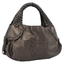 Salvatore Ferragamo Hand Bag Leather Silver Auth ka5023-1