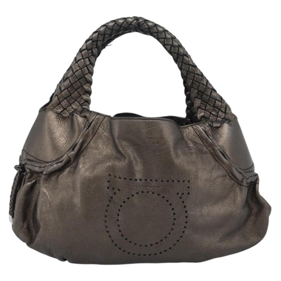 Salvatore Ferragamo Hand Bag Leather Silver Auth ka5023