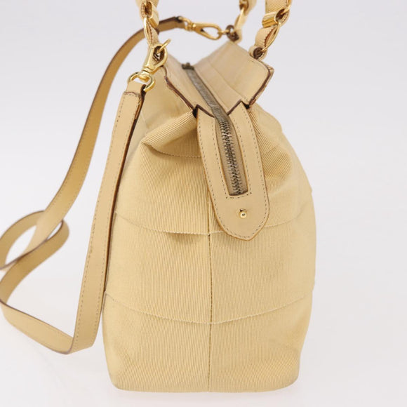 Salvatore Ferragamo Chain Hand Bag Canvas 2way Yellow Gold Auth ka5026