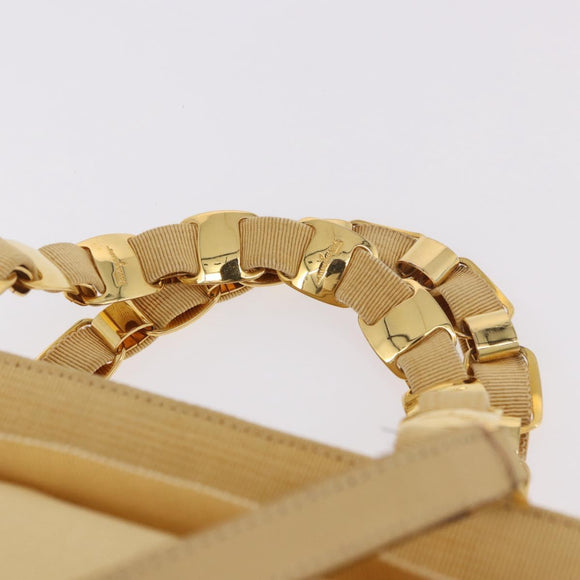 Salvatore Ferragamo Chain Hand Bag Canvas 2way Yellow Gold Auth ka5026