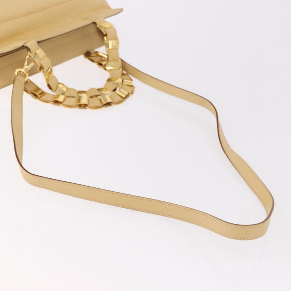 Salvatore Ferragamo Chain Hand Bag Canvas 2way Yellow Gold Auth ka5026