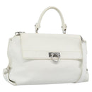 Salvatore Ferragamo Gancini Hand Bag Leather 2way White Gold Auth ka5027-1