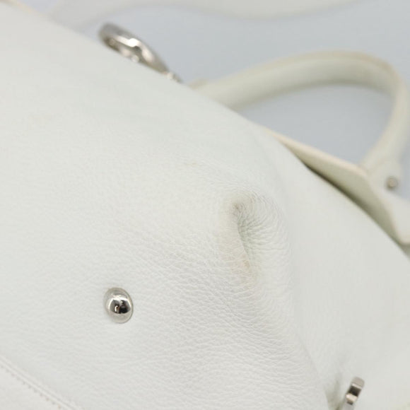 Salvatore Ferragamo Gancini Hand Bag Leather 2way White Gold Auth ka5027