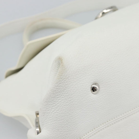 Salvatore Ferragamo Gancini Hand Bag Leather 2way White Gold Auth ka5027