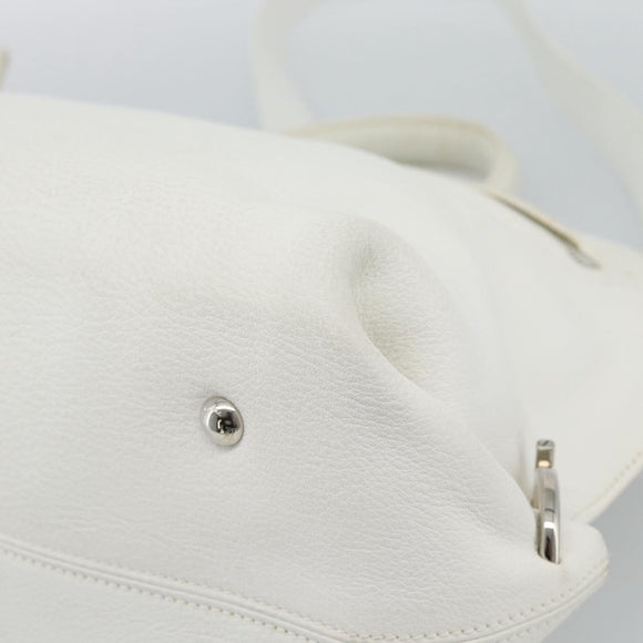 Salvatore Ferragamo Gancini Hand Bag Leather 2way White Gold Auth ka5027