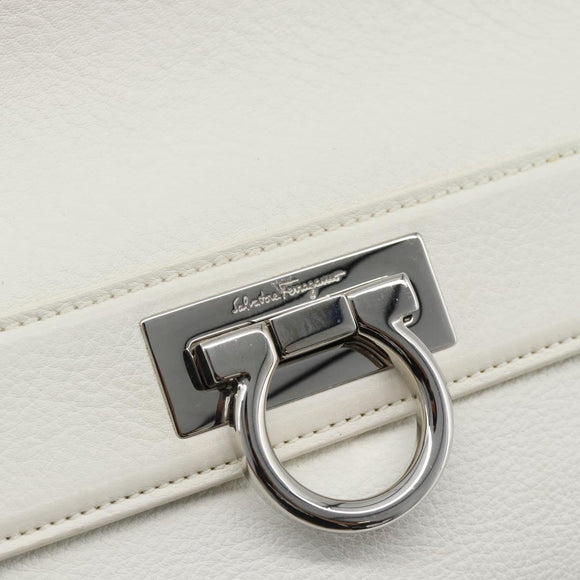 Salvatore Ferragamo Gancini Hand Bag Leather 2way White Gold Auth ka5027