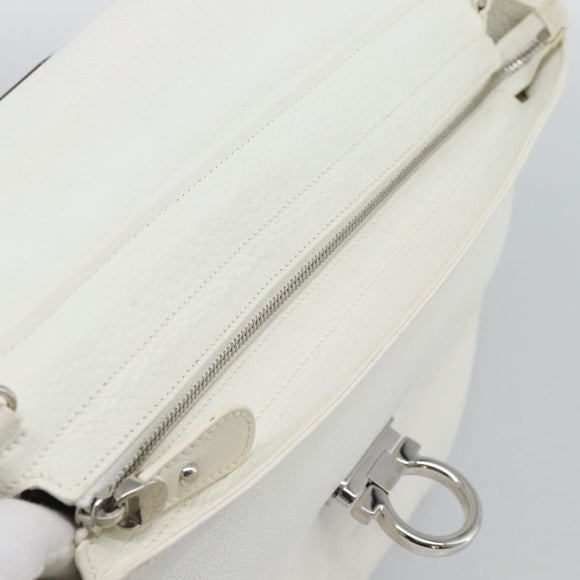 Salvatore Ferragamo Gancini Hand Bag Leather 2way White Gold Auth ka5027