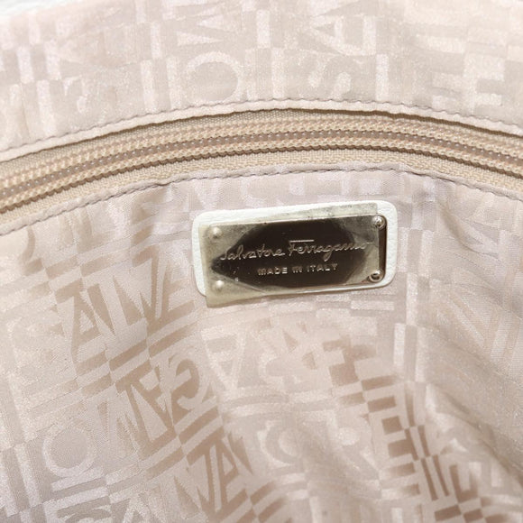 Salvatore Ferragamo Gancini Hand Bag Leather 2way White Gold Auth ka5027