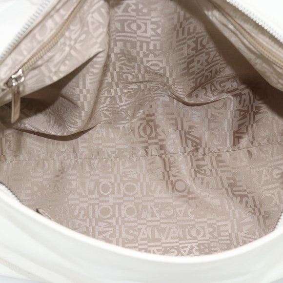 Salvatore Ferragamo Gancini Hand Bag Leather 2way White Gold Auth ka5027