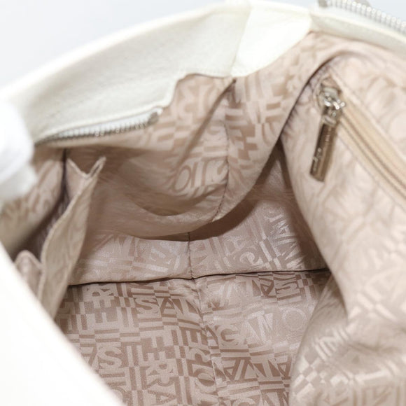 Salvatore Ferragamo Gancini Hand Bag Leather 2way White Gold Auth ka5027