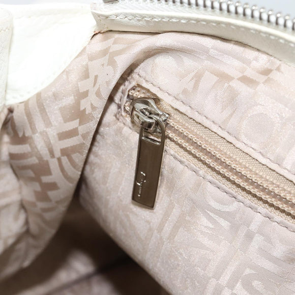 Salvatore Ferragamo Gancini Hand Bag Leather 2way White Gold Auth ka5027