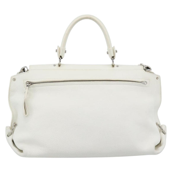 Salvatore Ferragamo Gancini Hand Bag Leather 2way White Gold Auth ka5027