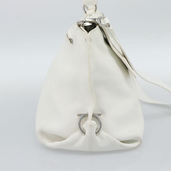Salvatore Ferragamo Gancini Hand Bag Leather 2way White Gold Auth ka5027