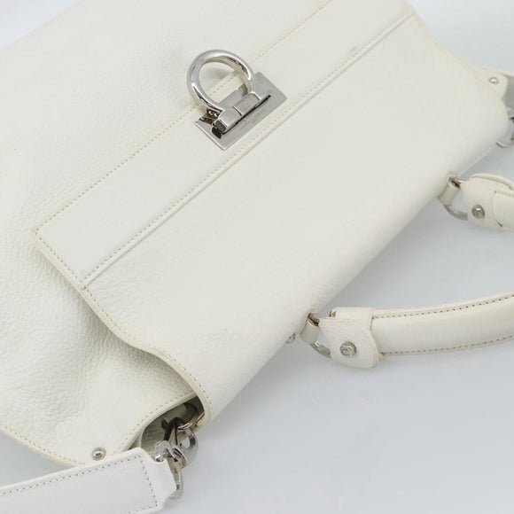 Salvatore Ferragamo Gancini Hand Bag Leather 2way White Gold Auth ka5027